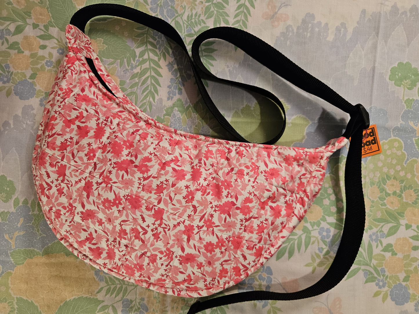 Quilted Pink Floral Cotton Sling Bag