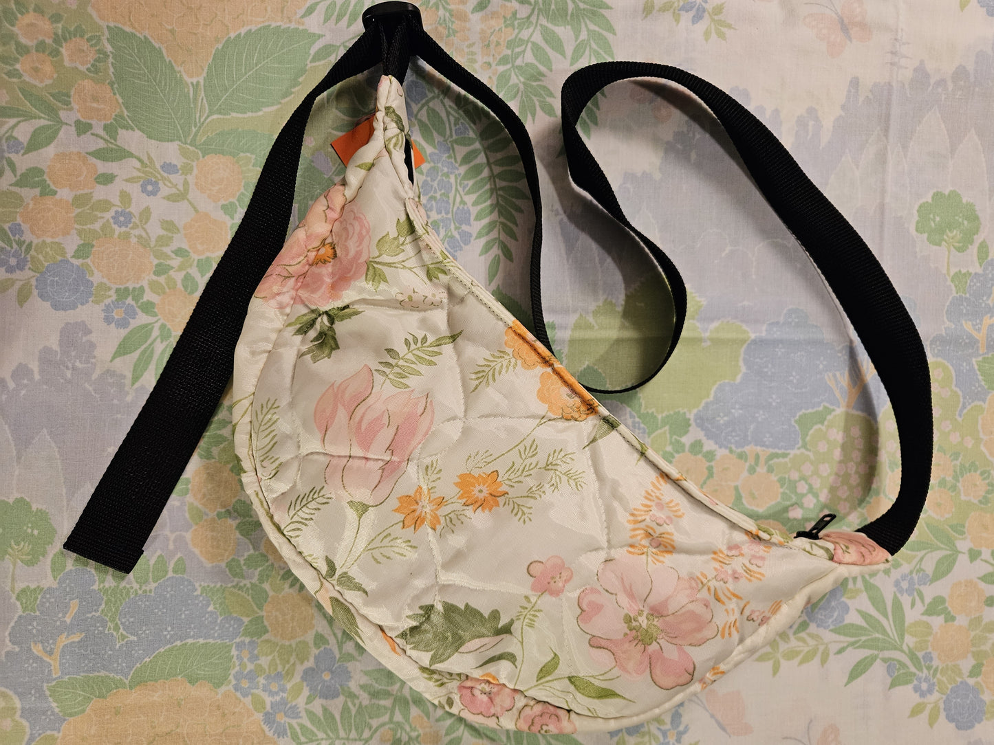 Quilted Floral Nylon Sling Bag