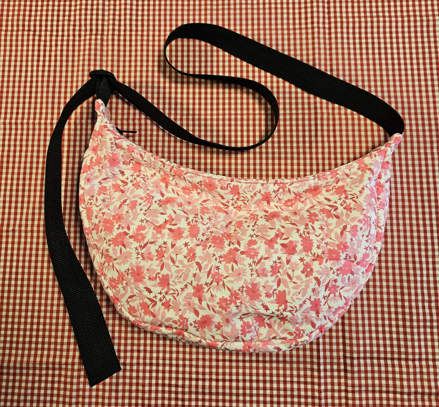 Quilted Pink Floral Cotton Sling Bag