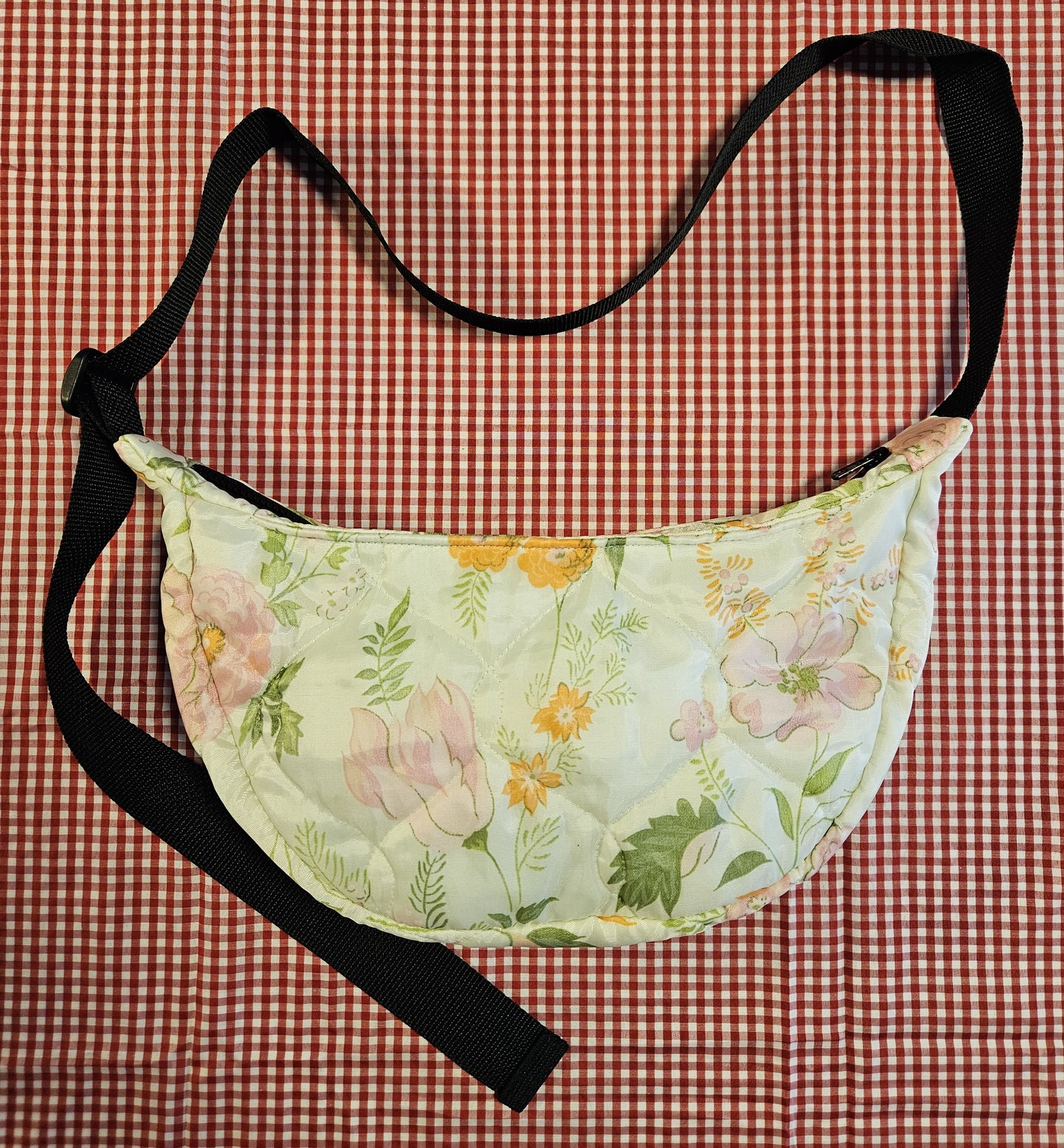 Quilted Floral Nylon Sling Bag