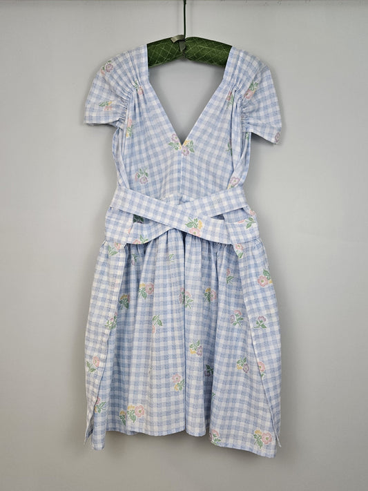 Sz 2 Blue Gingham with Flowers